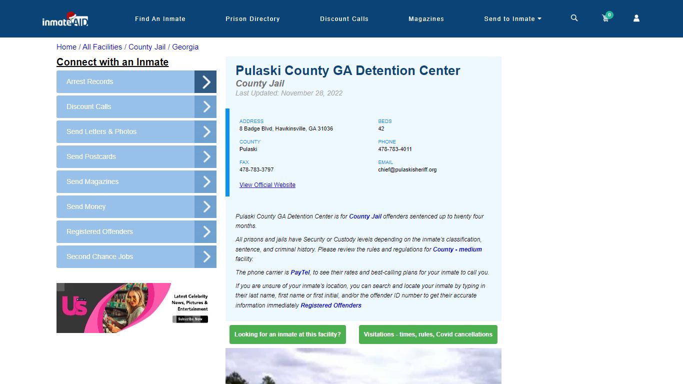 Pulaski County GA Detention Center - Inmate Locator - Hawkinsville, GA