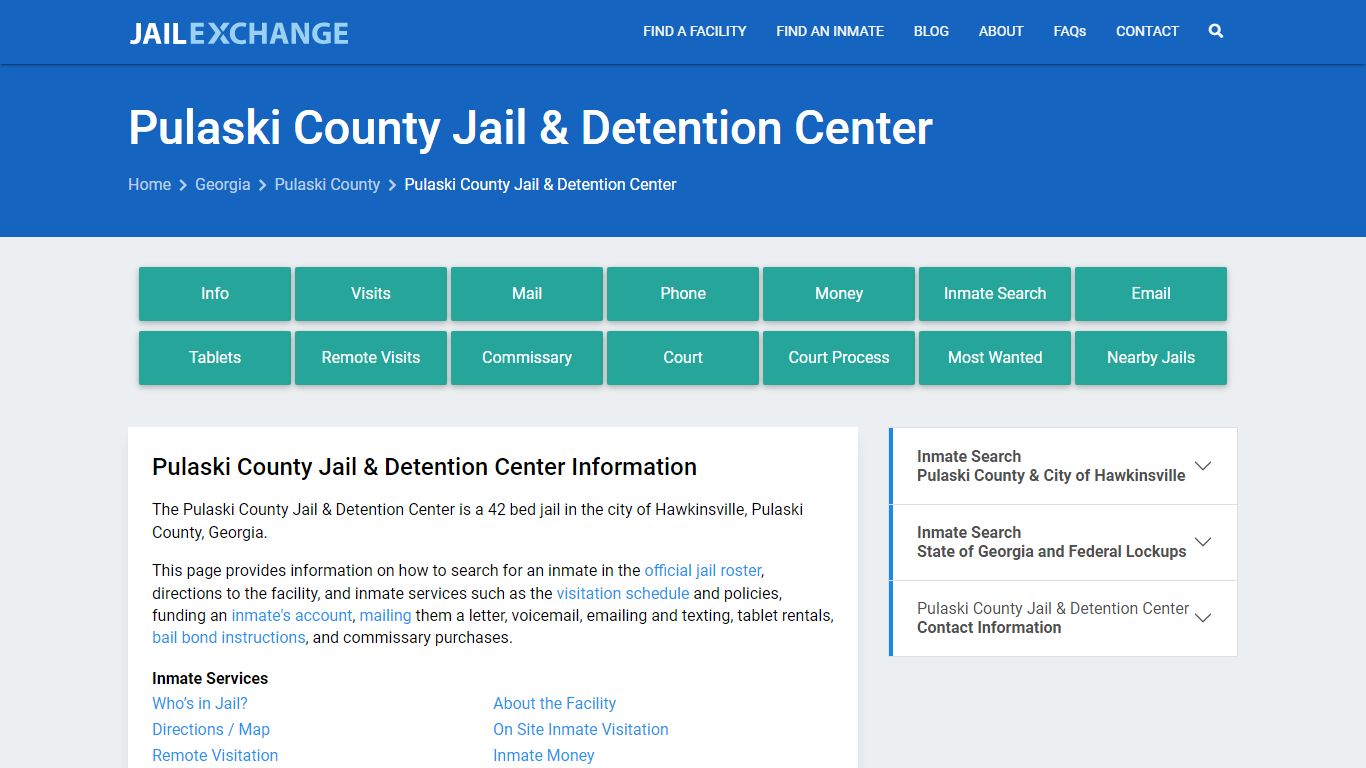 Pulaski County Jail & Detention Center, GA Inmate Search, Information